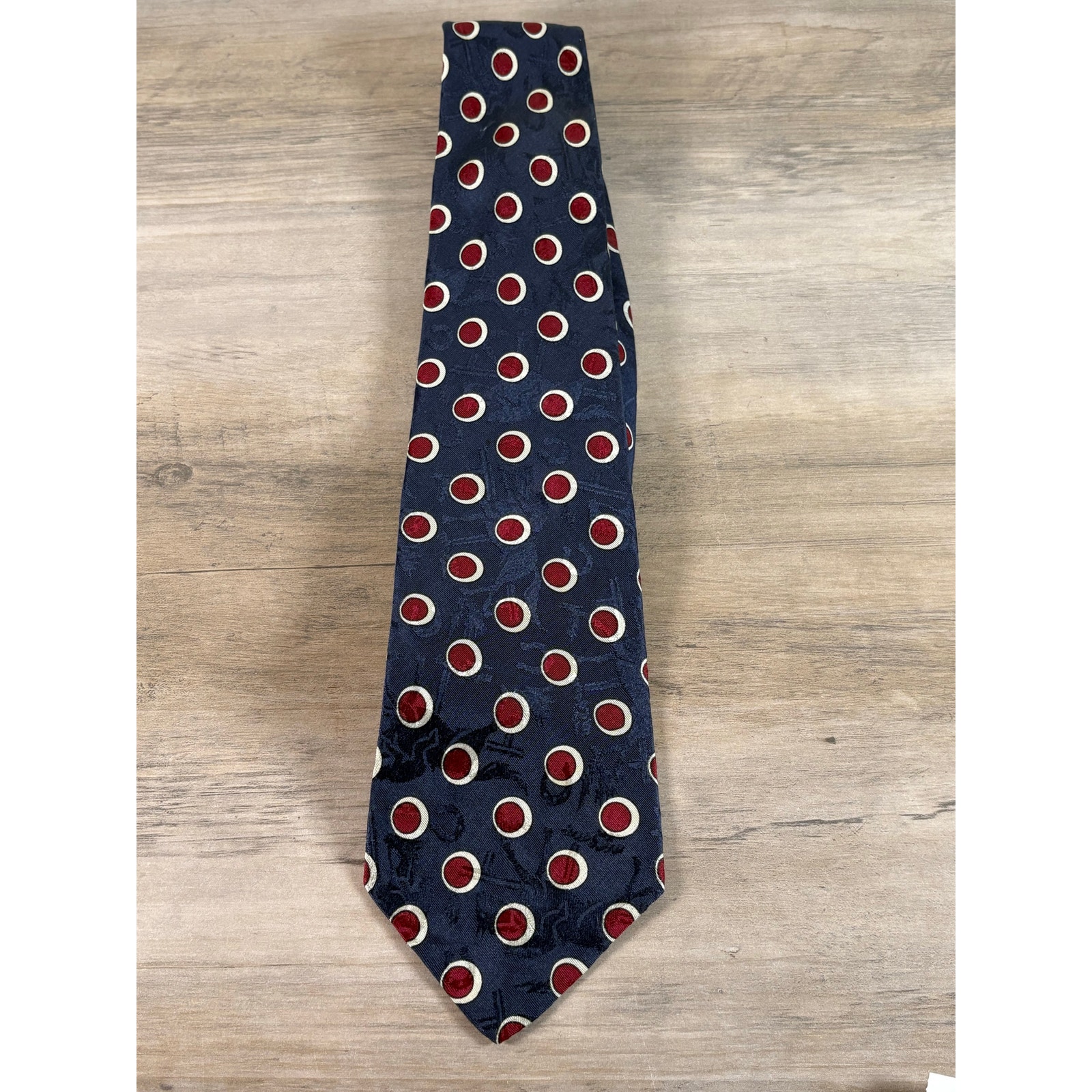 Vintage Polo by Ralph Lauren Blue Red Circle Silk Necktie Tie Men's EUC
