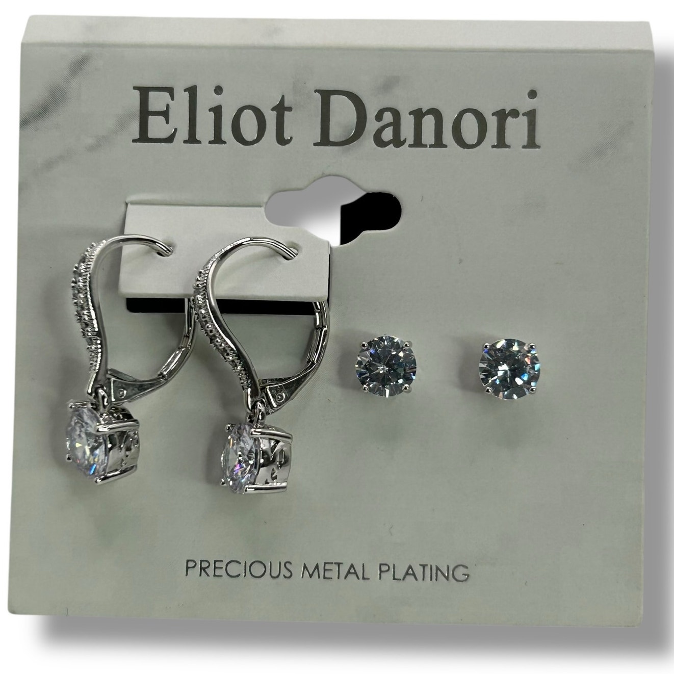 NEW Eliot Danori Earrings Crystal Dangle Stud Cubic Zirconia Precious Metal Plat