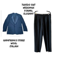 GIANFRANCO FERRE WOOL BLEND BLACK SINGLE BUTTON TUXEDO SUIT JACKET PANTS
