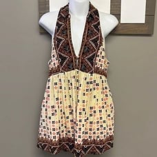 Free People Sleeveless Collared Boho Flowy Key Hole Tank V-Neck Tunic- Medium