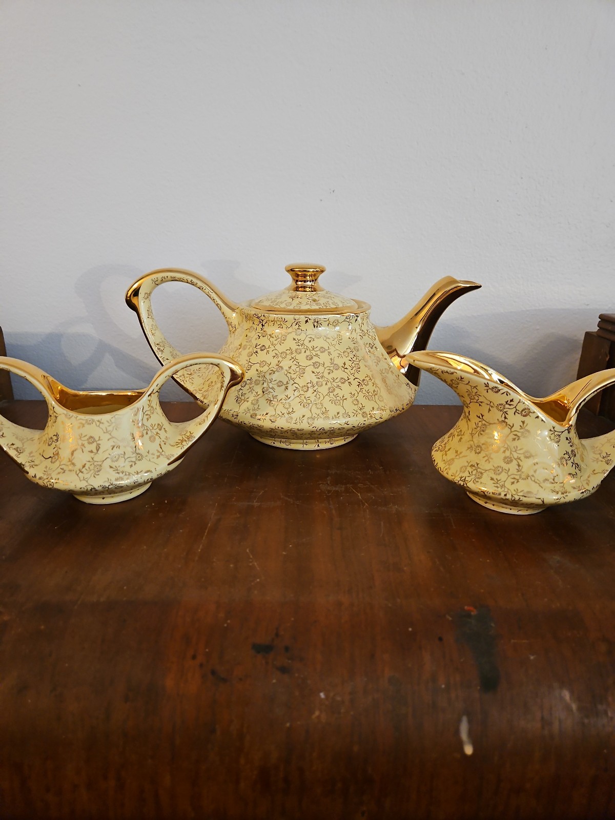Pearl China 22k Teapot, creamer and sugar bowl