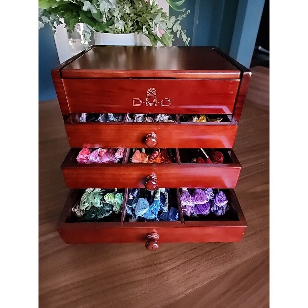 DMC Petite Mini Chest With 114 Skeins DMC Embroidery Floss Thread Lot