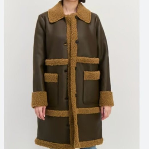 NWT Bearpaw Sherpa Mixed Media Long Jacket Coat Pockets Chocolate Brown Large