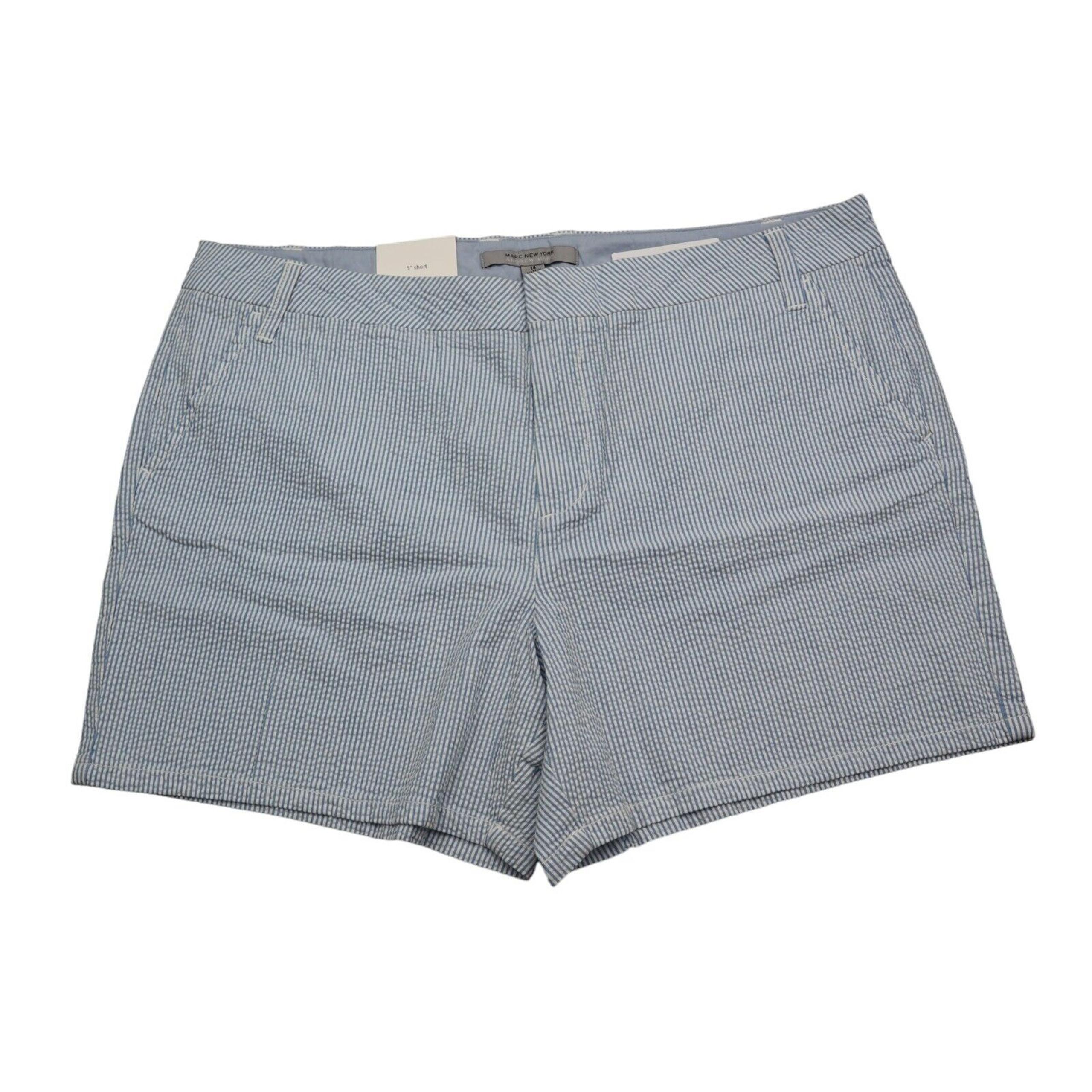 Marc New York Shorts Womens 14 Blue Pinstriped High Waist 4 Pocket Chino