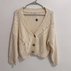 NWOT Natural Life Cream Short Sleeve V-Neck Cardigan Sweater Womens Medium