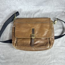 Fossil Messenger Bag Laptop Tablet Brown Leather Flap Front