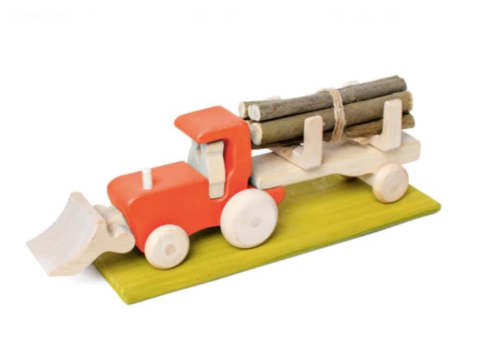 Wooden Tractor Toy Set with magnetic attachments
