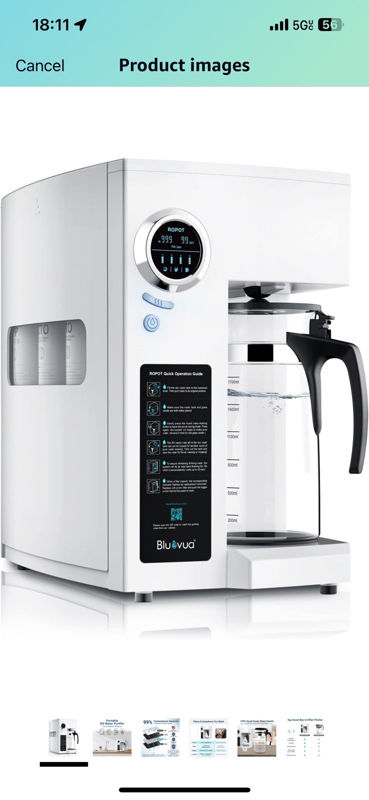 Bluevua RO100ROPOT Reverse Osmosis System Countertop Water Filter