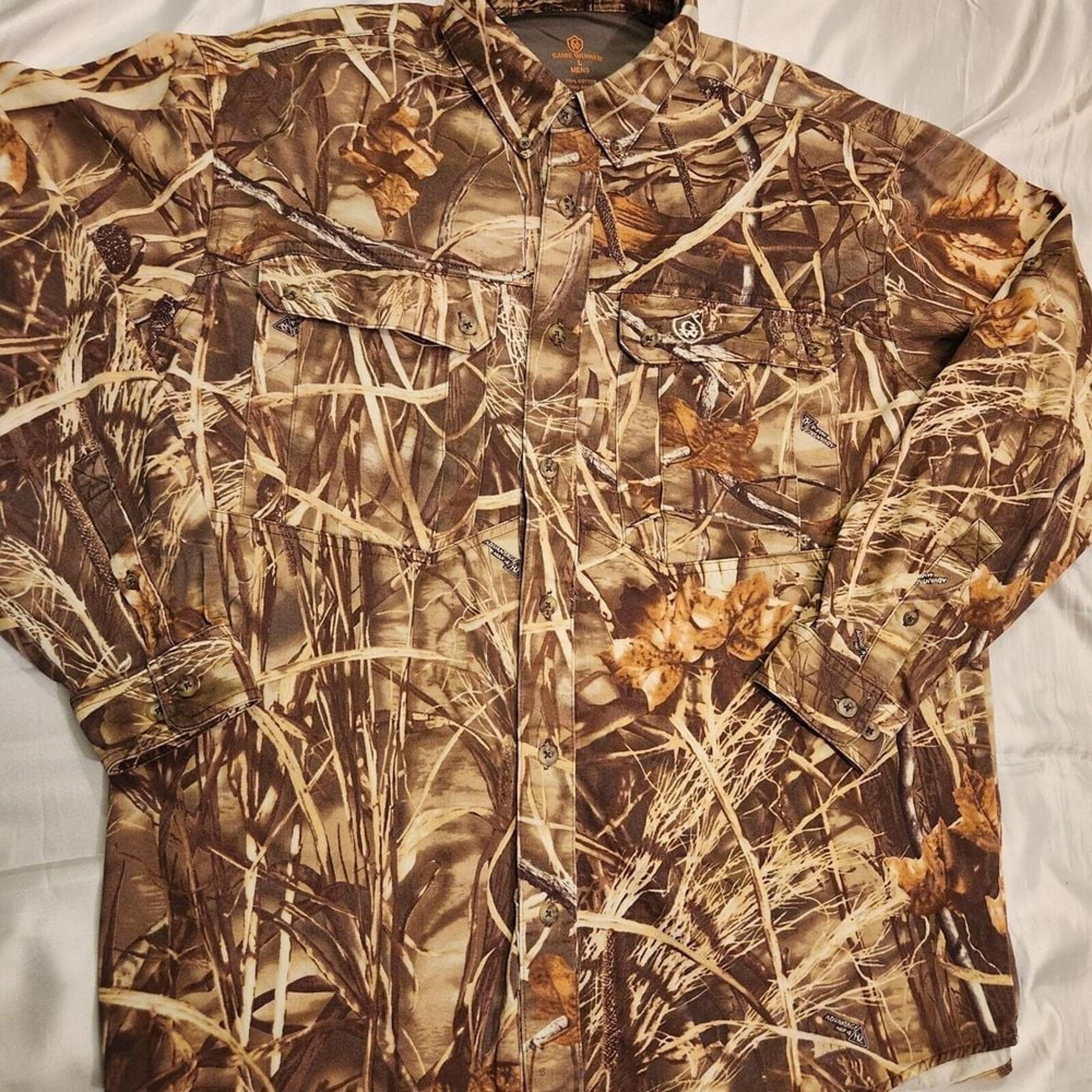 Max 4 Advantage Camo Shirt Men L Canvas Button Up Duck Deer Hunting Game Winner