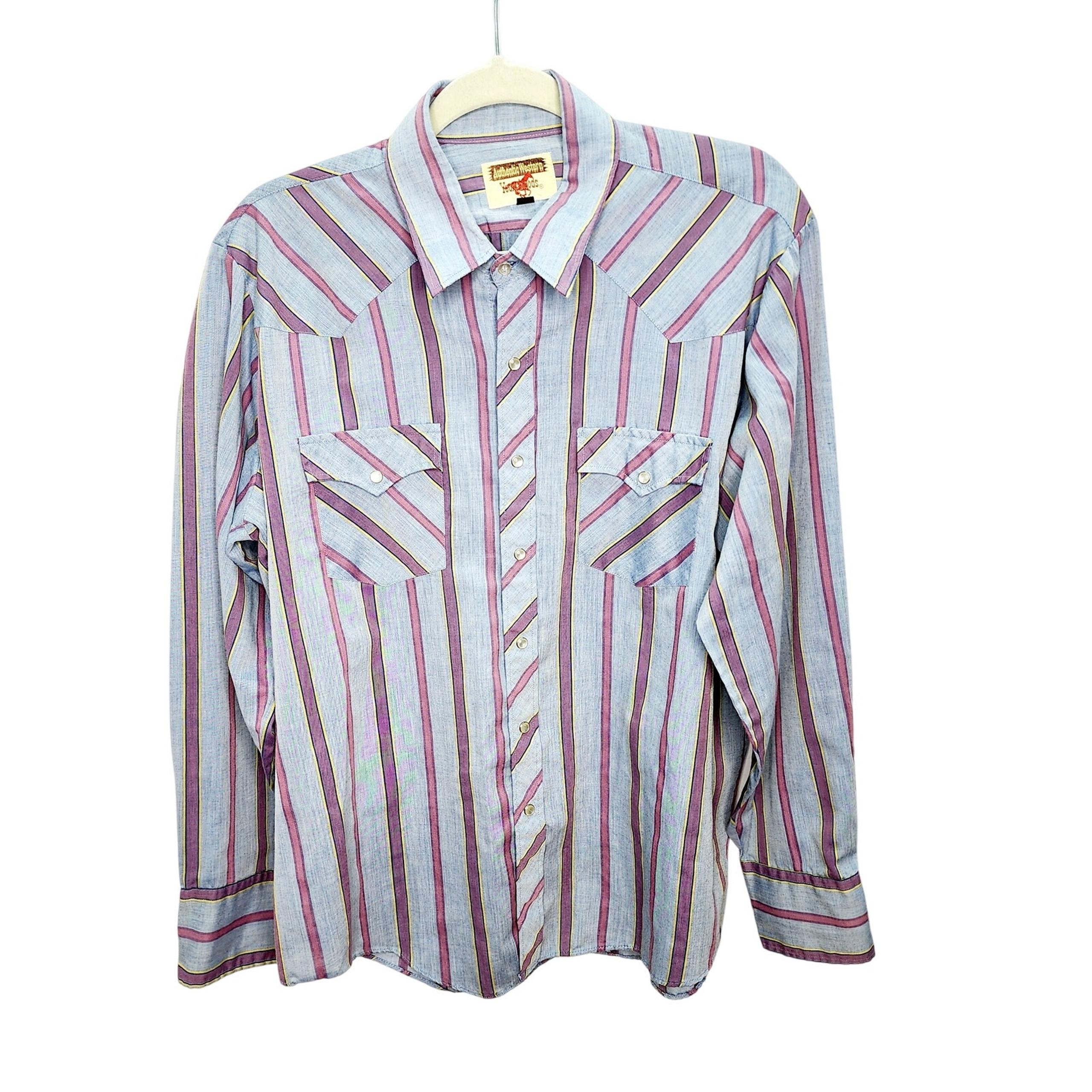 Vintage Youngbloods  Authentic Western Blue & Purple Striped Button Front Shirt