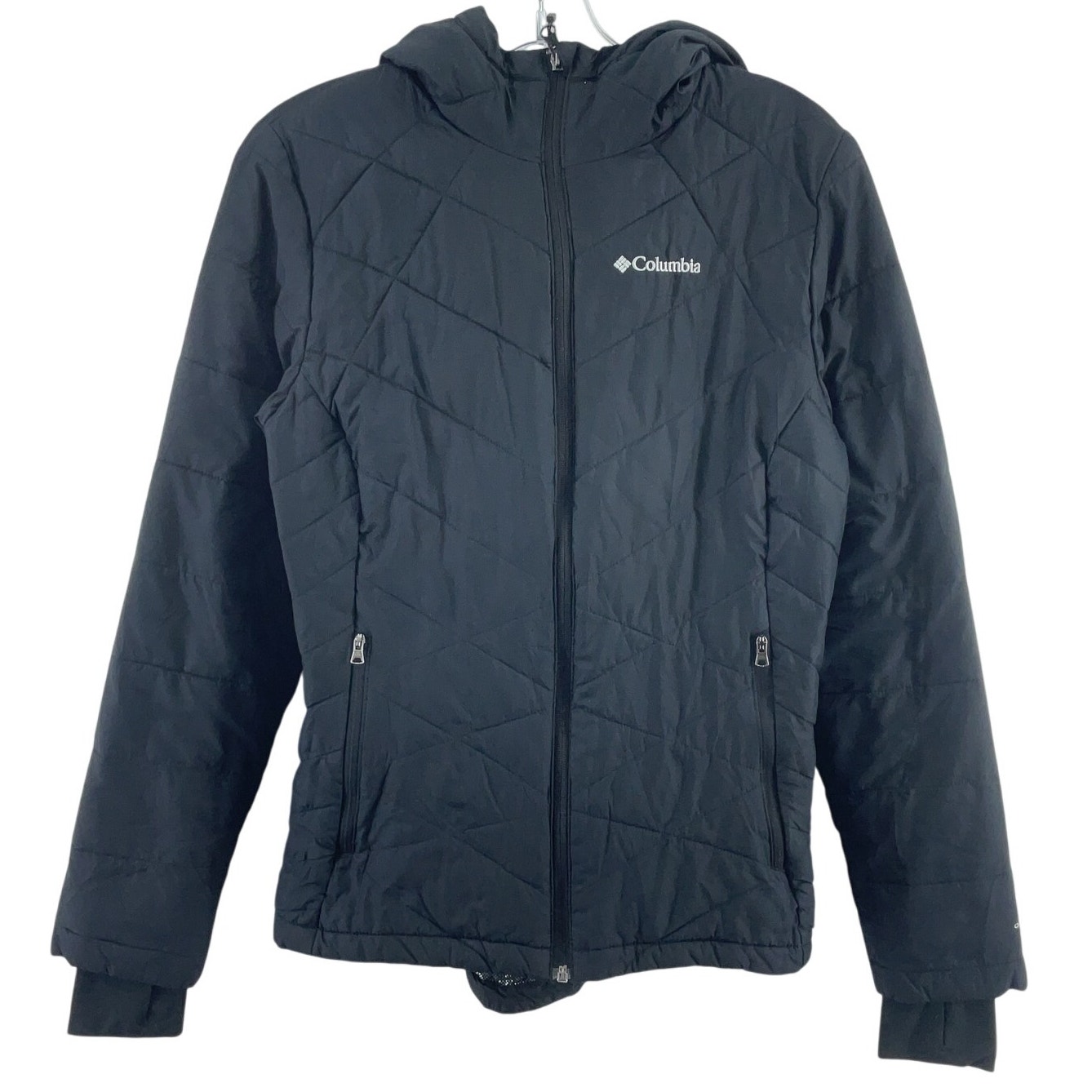 Columbia Black Polyester Quilted Hooded Zip-Up Winter Jacket Women’s M Pre-Owned