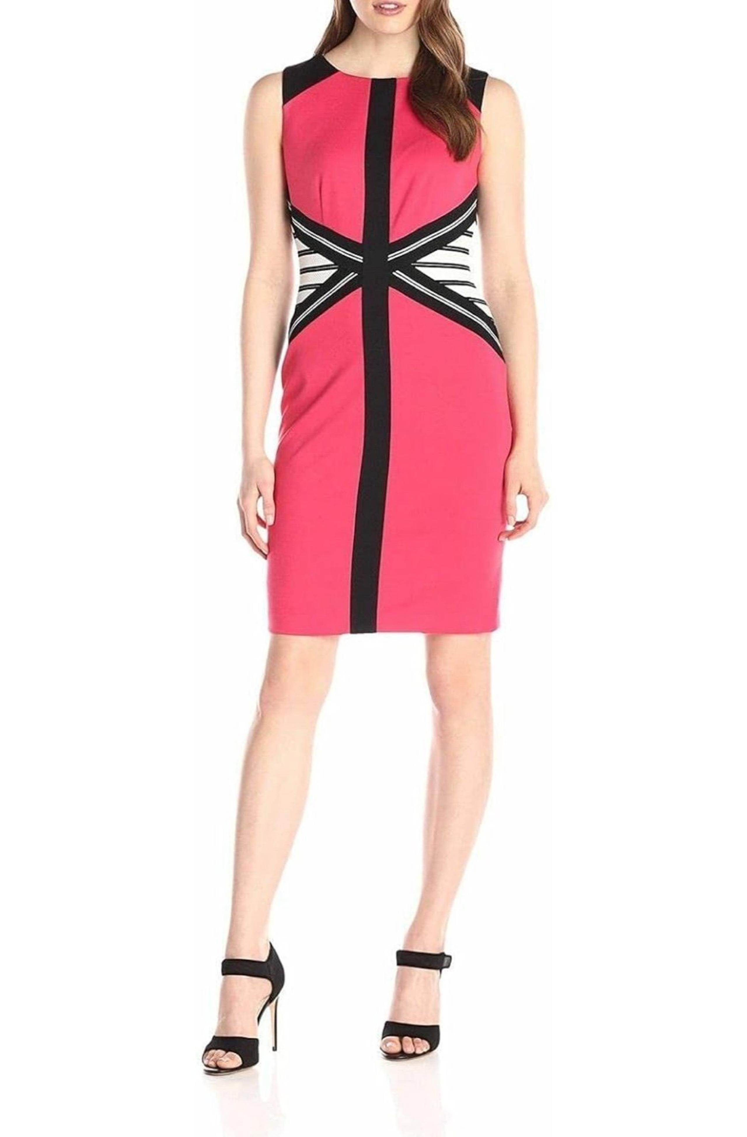 Ivanka Trump Sleeveless Sheath Dress with Stripe Inset