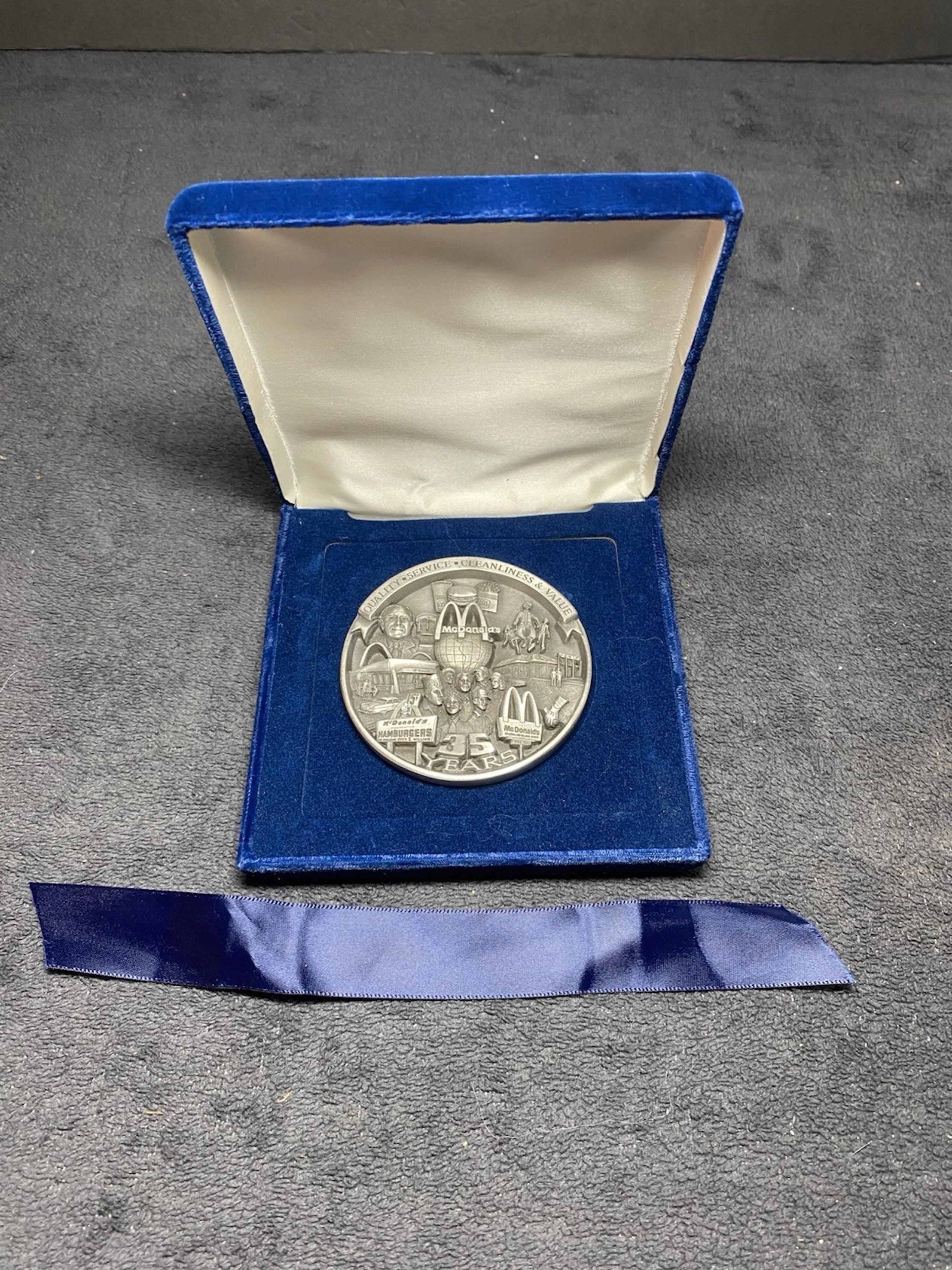 Rare Silver Pewter McDonald's 35 Years Owner Convention Medal Trophy Award 1990