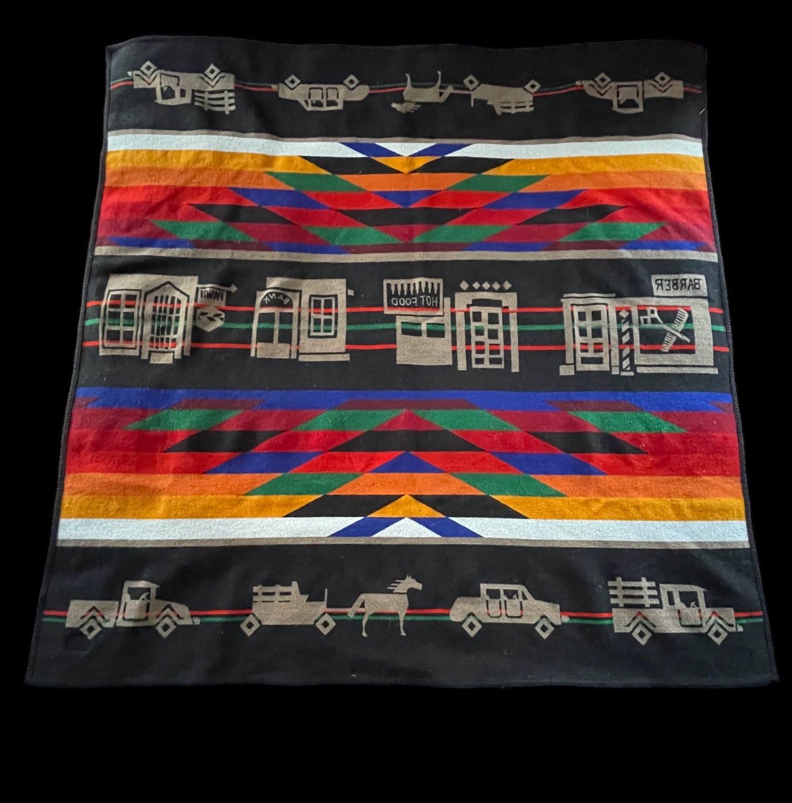 RARE Pendleton Wool Blanket Vintage Western Store Front Horse Wagon 56” x 55”