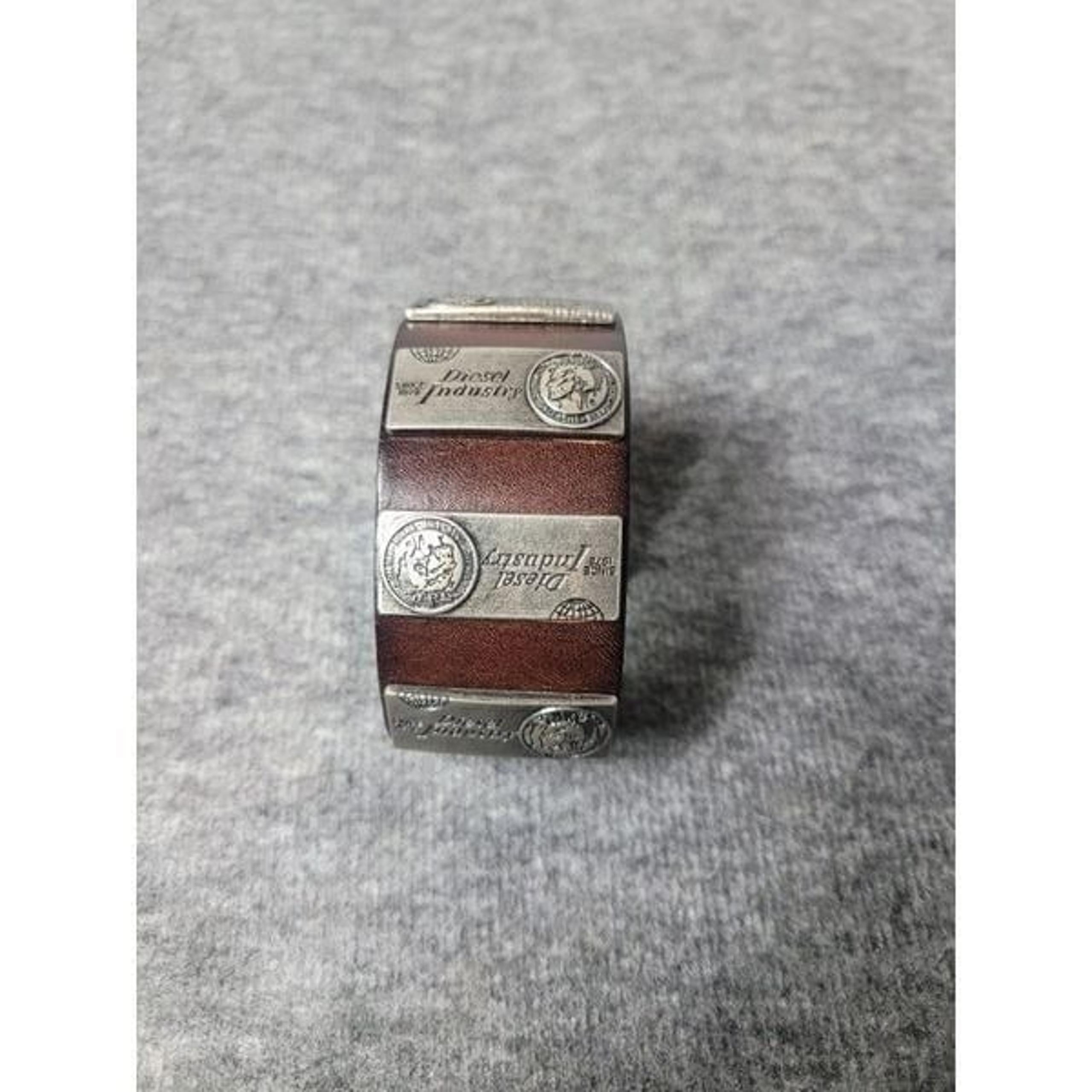 Diesel Urban Industrial Mohawk Wide Band Genuine Brown Leather & Metal Bracelet