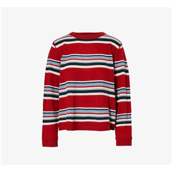 NWT Reformation Cashmere Boyfriend Sweater in Crimson Multi Stripe Pullover XL