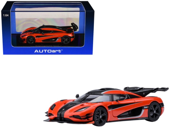 Koenigsegg One:1 Lava Orange with Carbon and Silver Stripes 1/64 Diecast Model