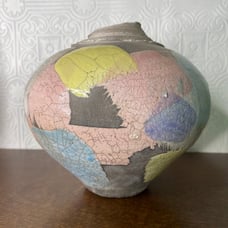 Vintage 80's Vibe Pastel Studio Pottery Crackle Clay Art Vase