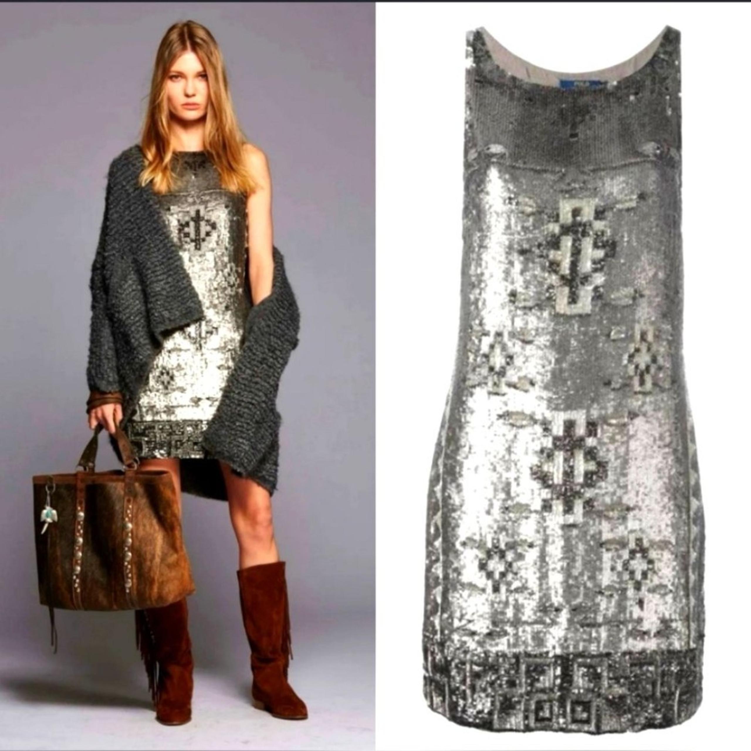 Ralph Lauren Designer Metallic Silver Sequin Cocktail Sleeveless Dress 12