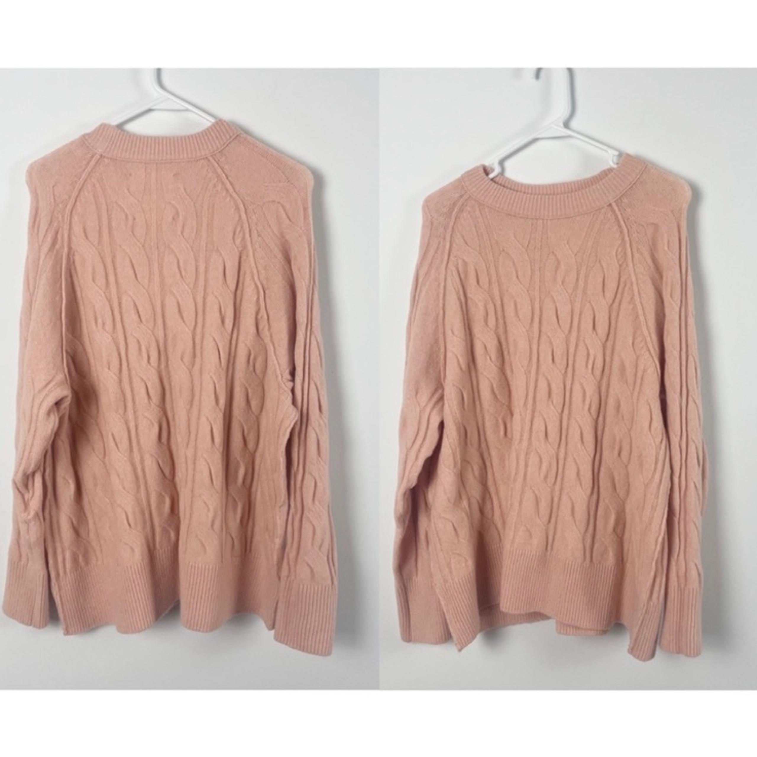 Aerie Womens Oversized Powder Pink Cable Crew Neck Knit Sweater
