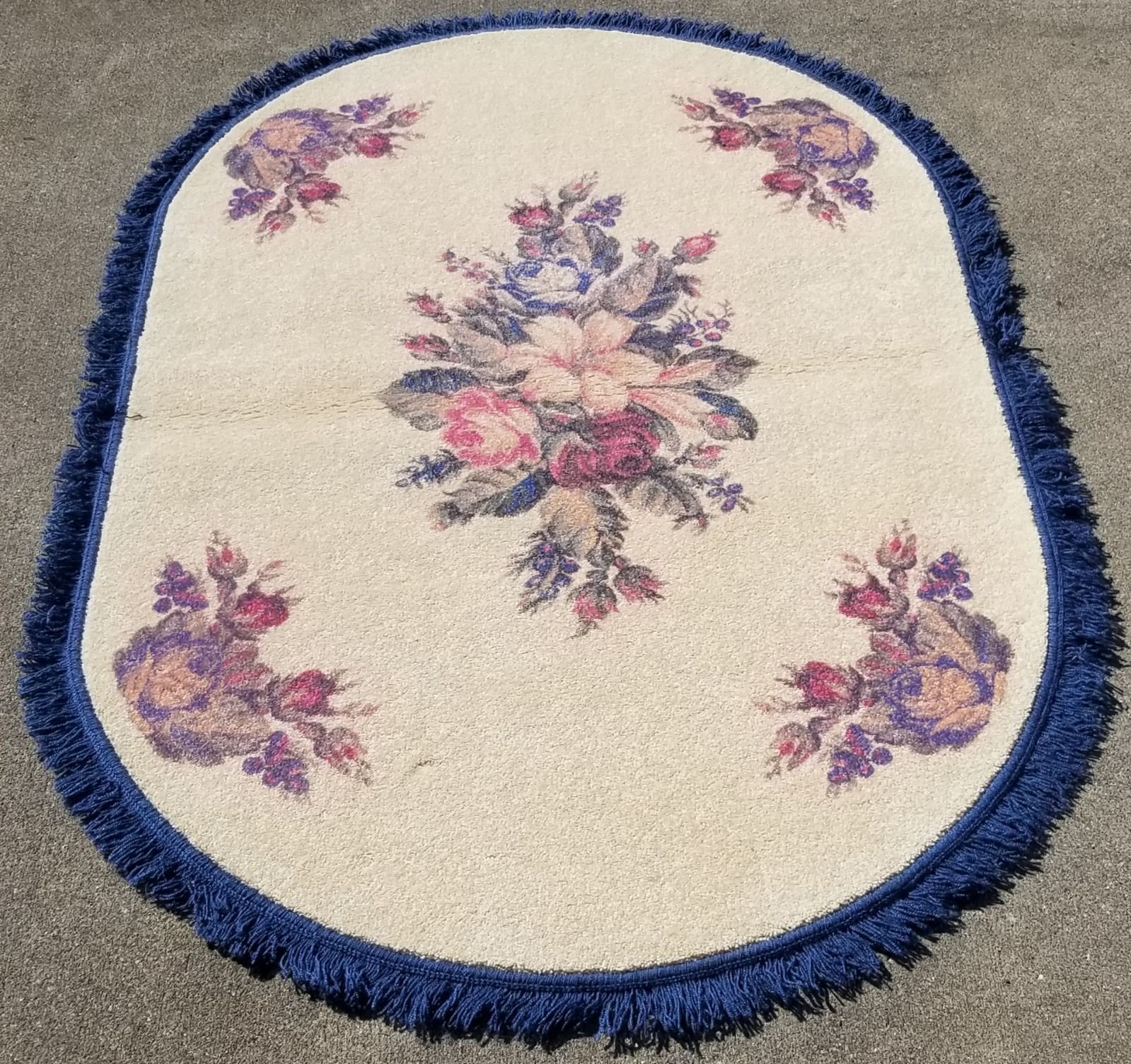 Blue Fringe Flower Floral Oval Shape rug