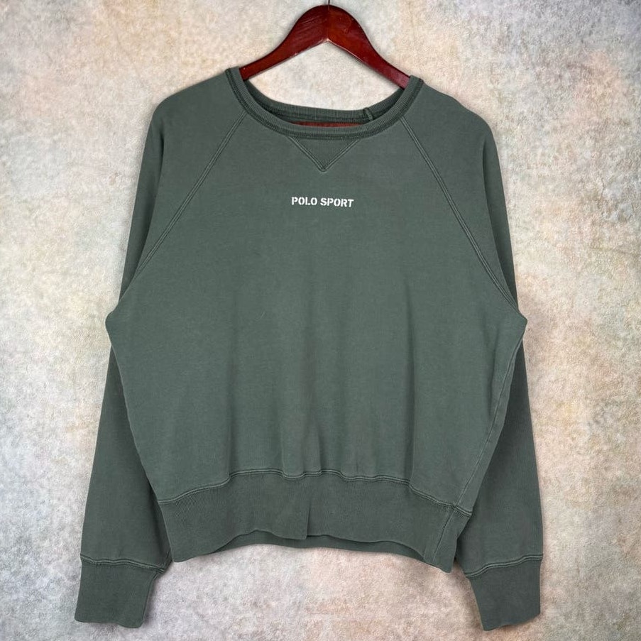 VTG 90s Polo Ralph Lauren Polo Sport Pullover Sweatshirt Sz XL Military Green