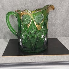 EAPG Northŵood Nearcut Emerald Green Starburst, Diamond, Glass Pitcher & Cups