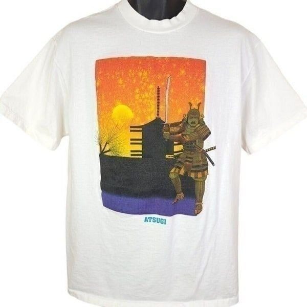 Samurai T Shirt Vintage 90s Atsugi Japan Japanese Warrior Sunset Skyline Oneita