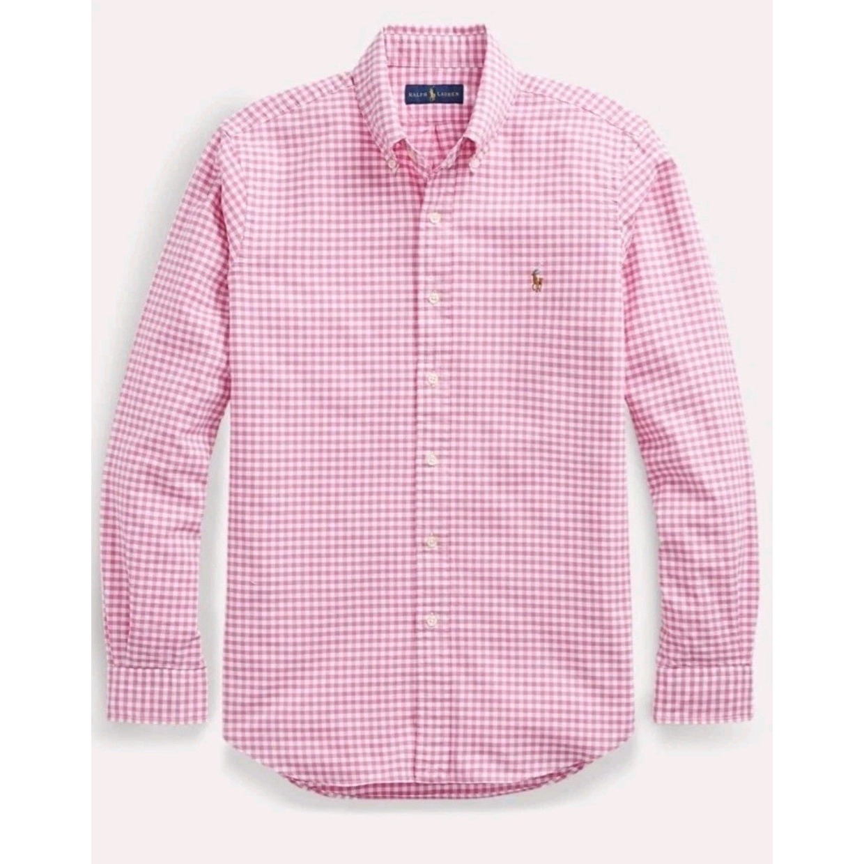 Polo Ralph Lauren Slim Fit Gingham Stretch Oxford Shirt Large Rose Pink White