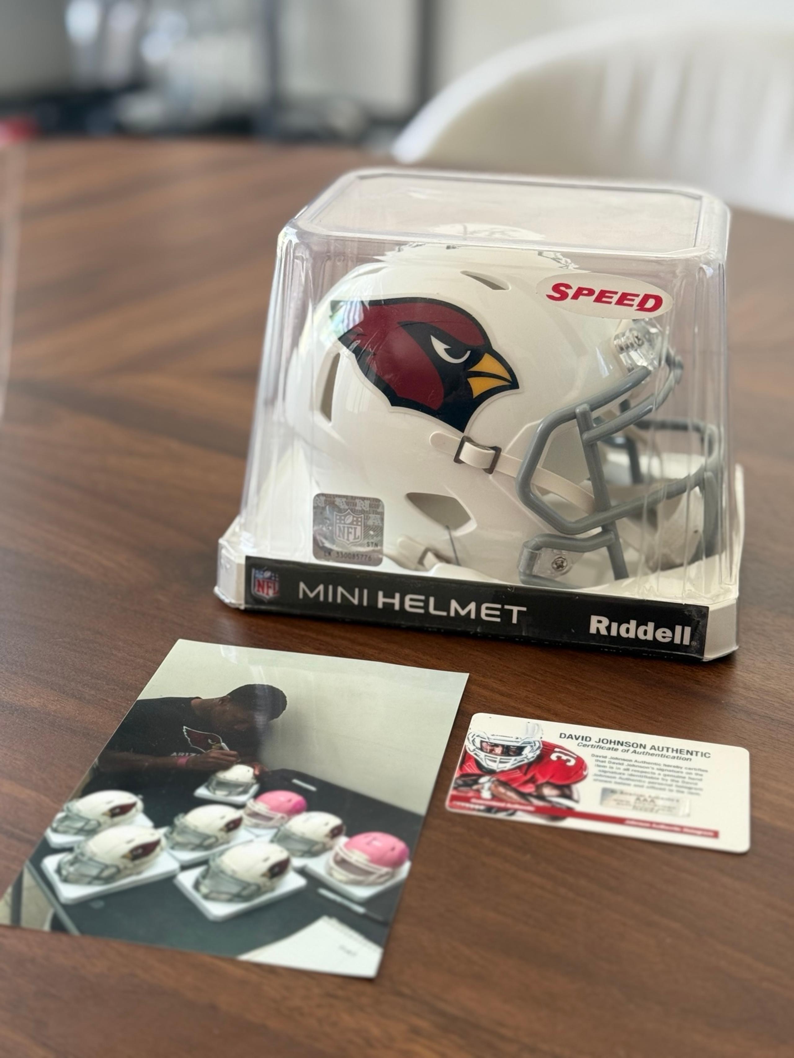 Signed David Johnson Mini Helmet w/ COA & Photo