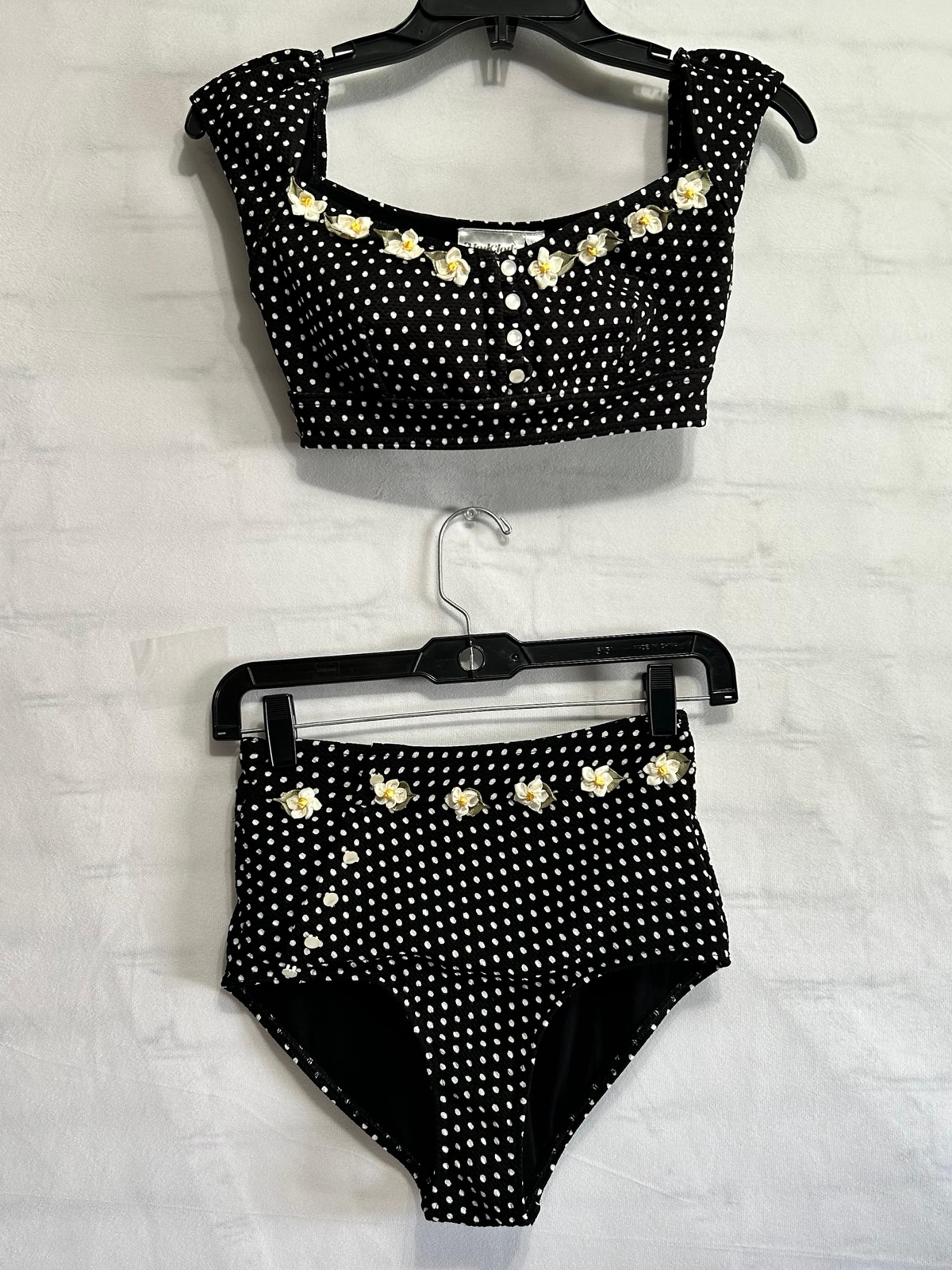ModCloth  Vintage Bathing Suit Set  XS. Black&white Polka Dots / Yellow  Flowers