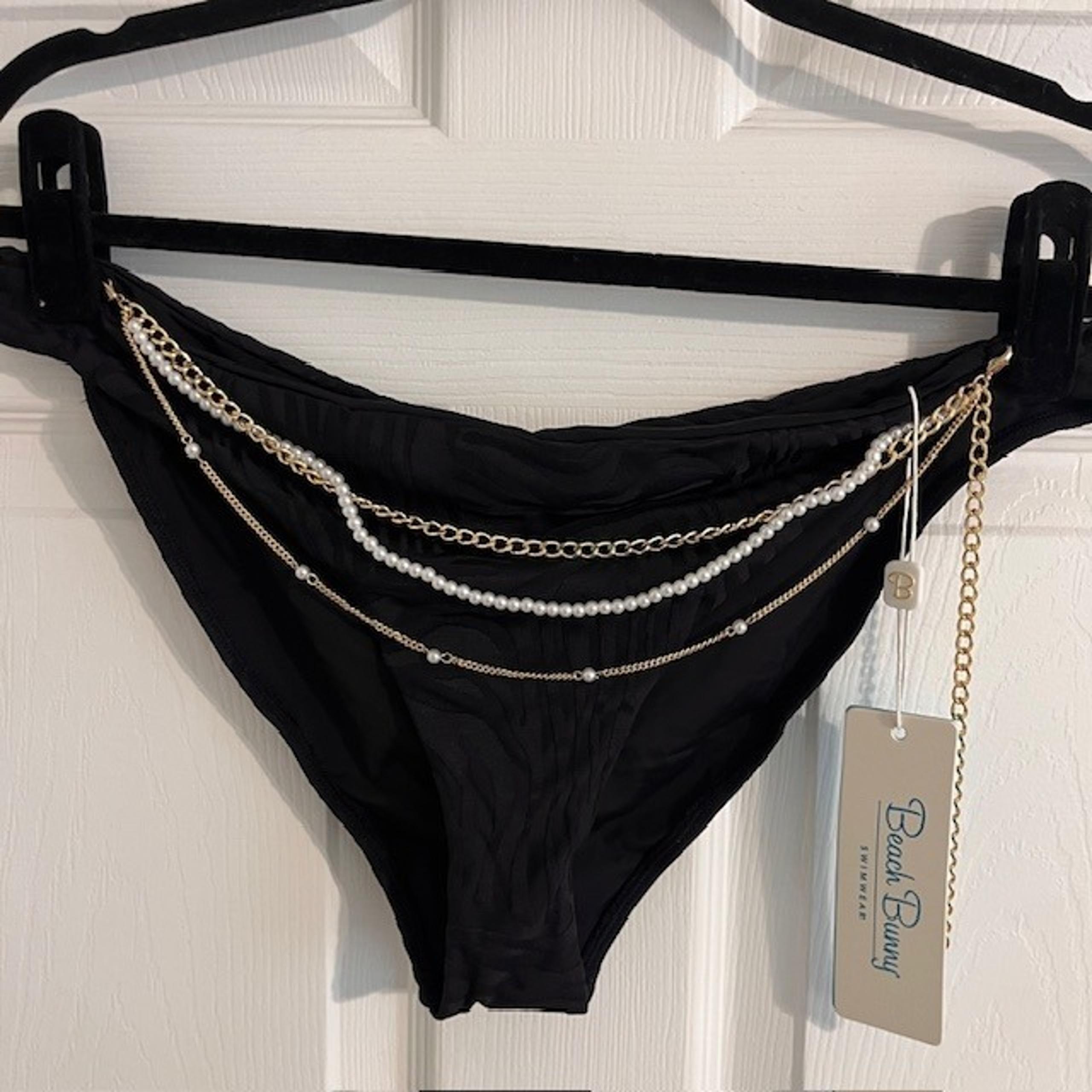 Beach Bunny Black Bikini Bottom Gold Chain Detail Swimsuit XL