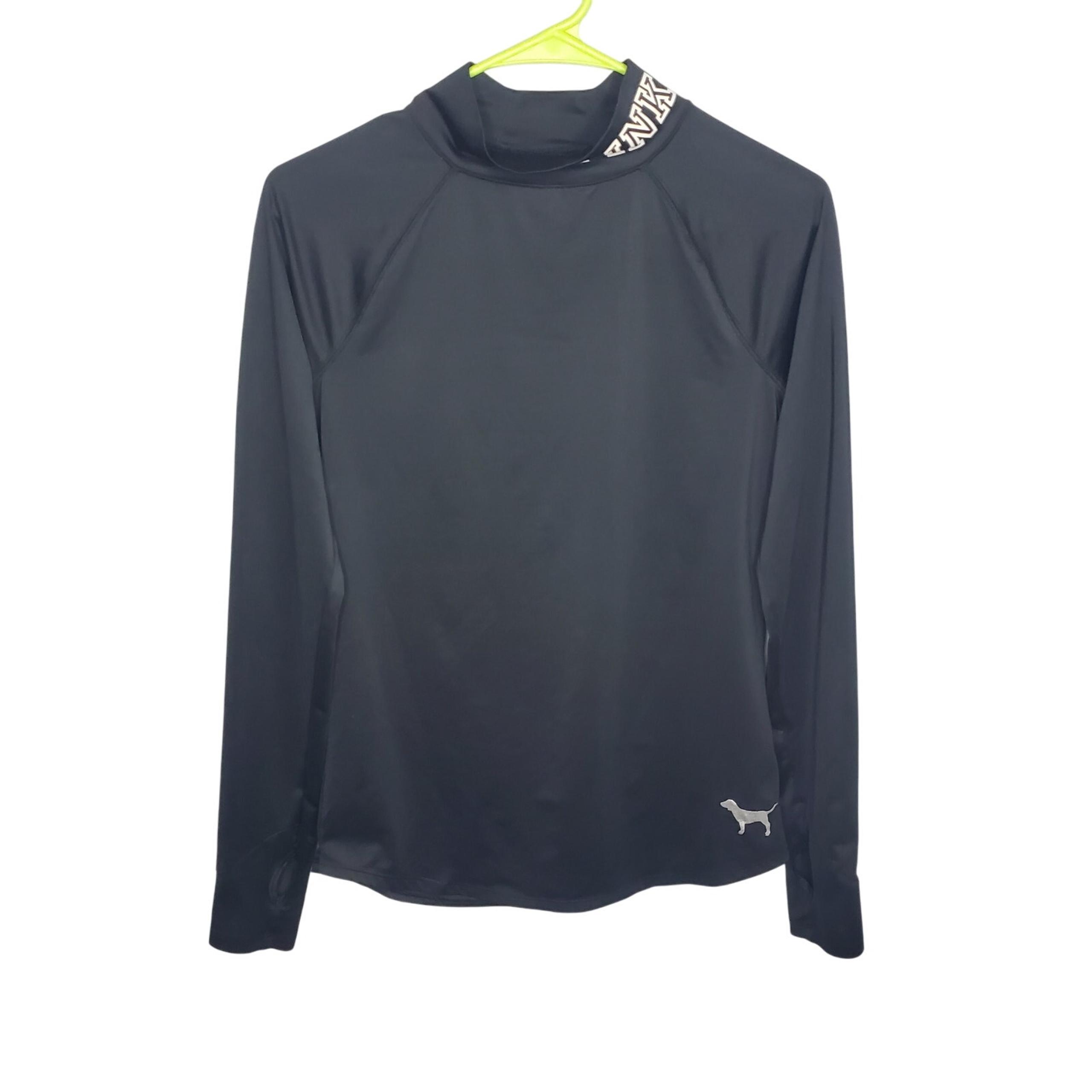 VS PINK Black Active Mock Neck Long Sleeve Active Top Small Thumb Holes