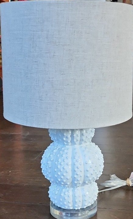 Pearl White Porcelain Gourd TABLE LAMP Crystal base & shade knob