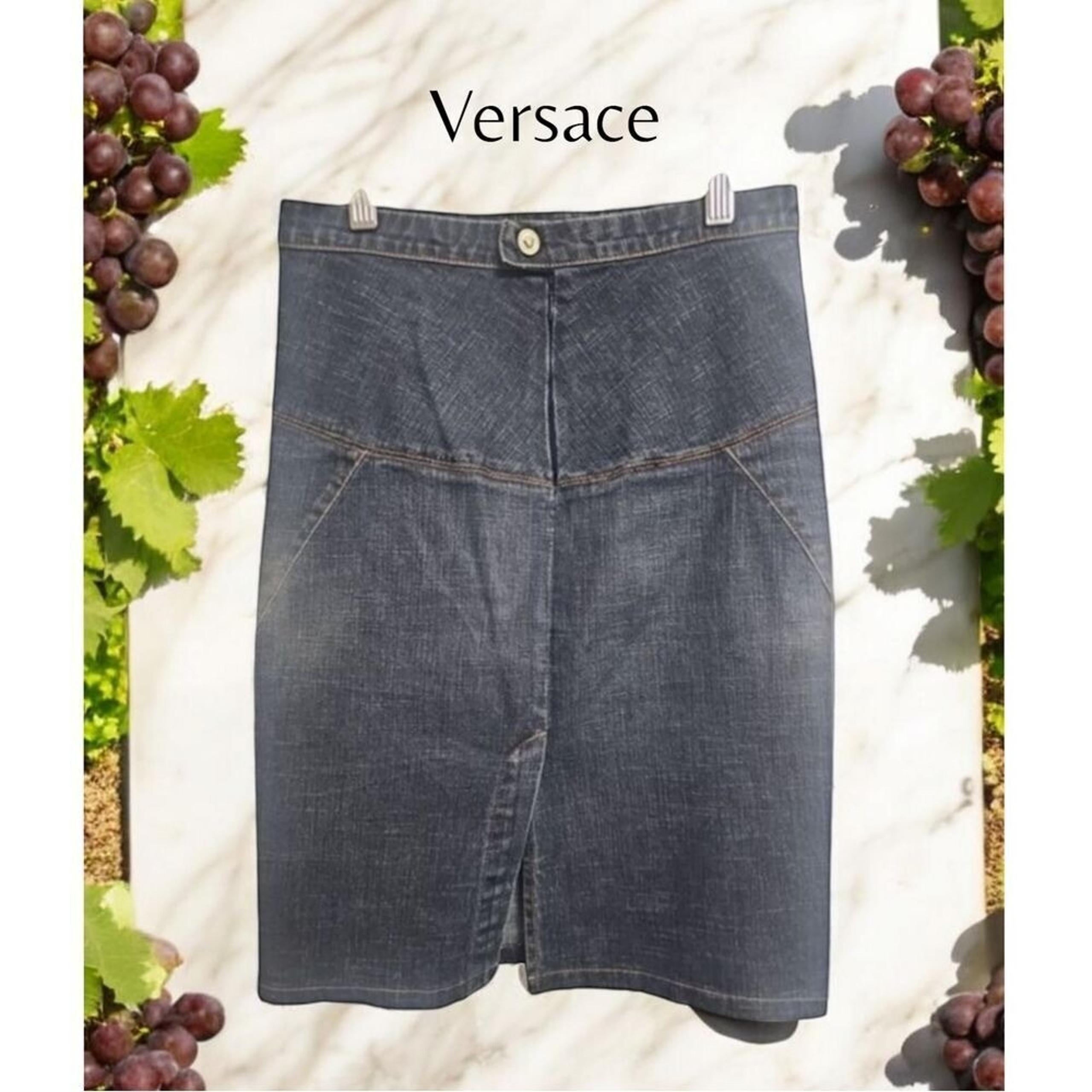 Versace Vintage Denim Skirt Made in Italy High-Waisted A-Line Design Unique XXS