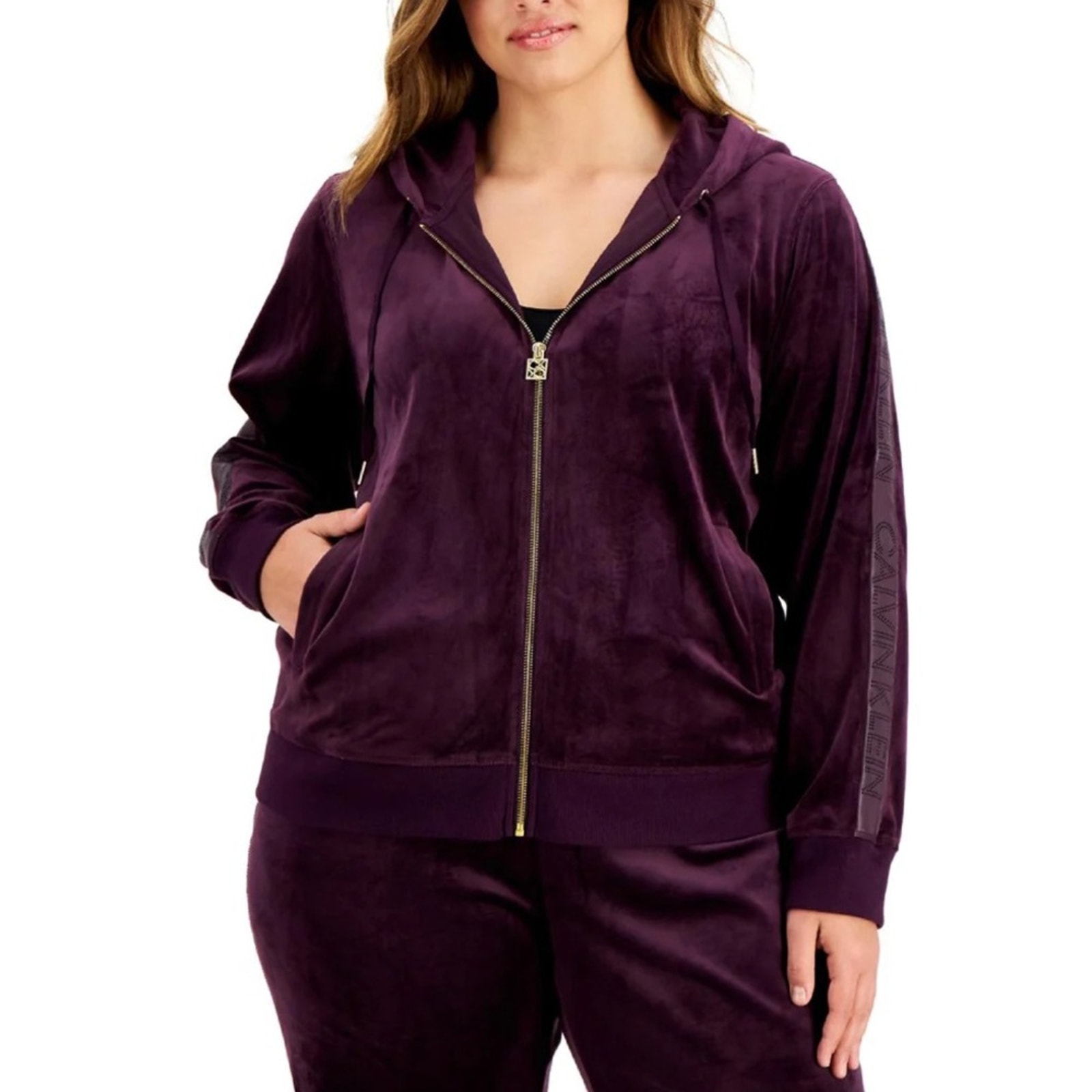 NEW Calvin Klein Plus Size Full Zip Velour Full Zip Sweatshirt Womens 1X 100
