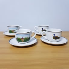 Villeroy & Boch Naif Flat Cup and Saucer Farm Scene and Duck Set of 4