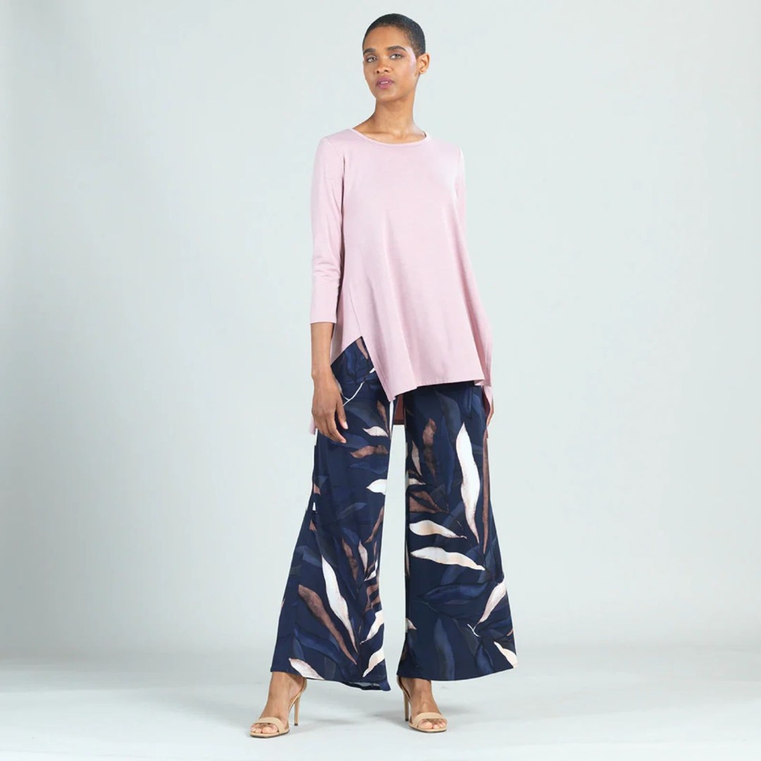 Clara Sun Woo Peach Knit - Round Neck Envelope Hem Tunic, Blush, Size M