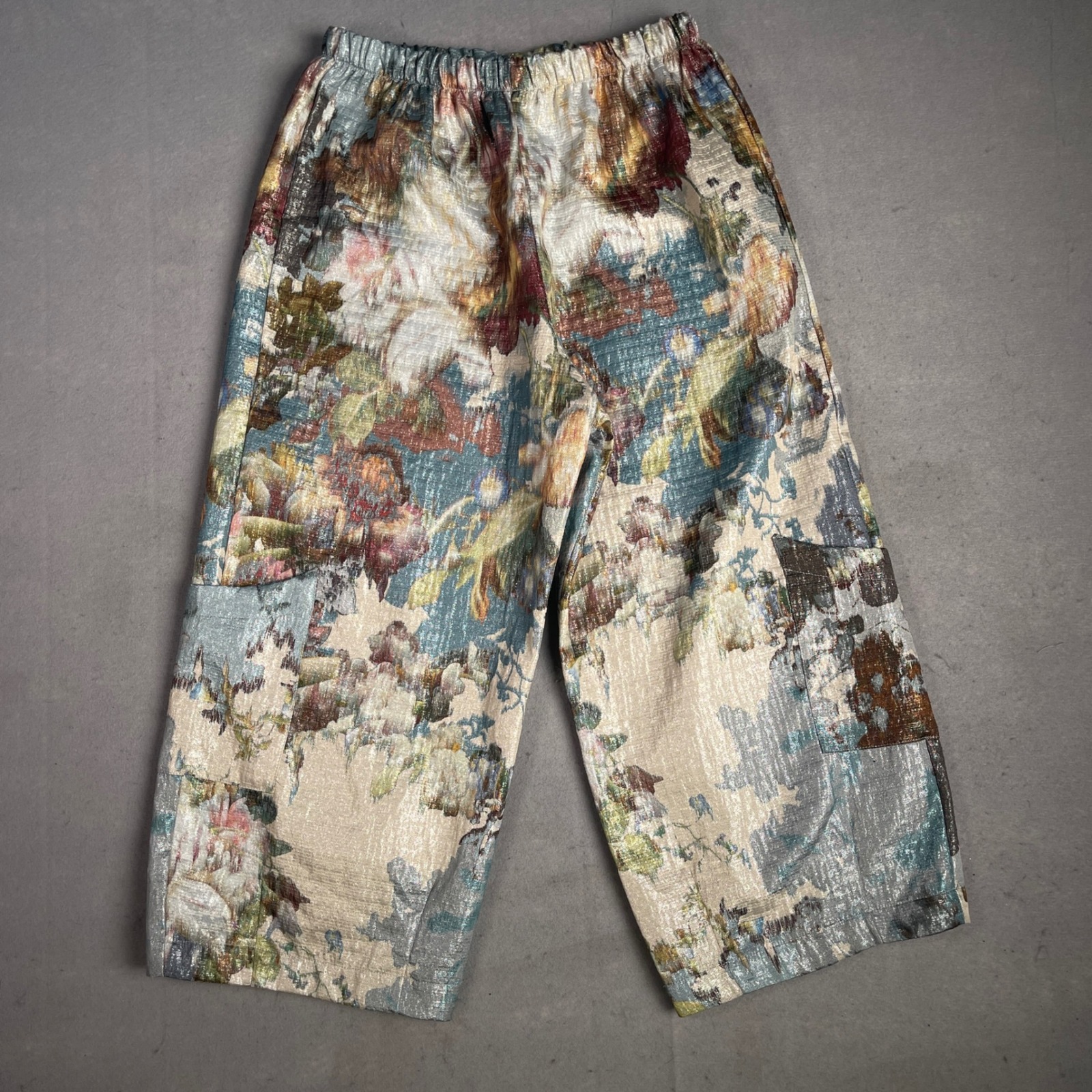 Bryn Walker Floral Print Cropped Pants Wide Leg Elastic Waist Size M