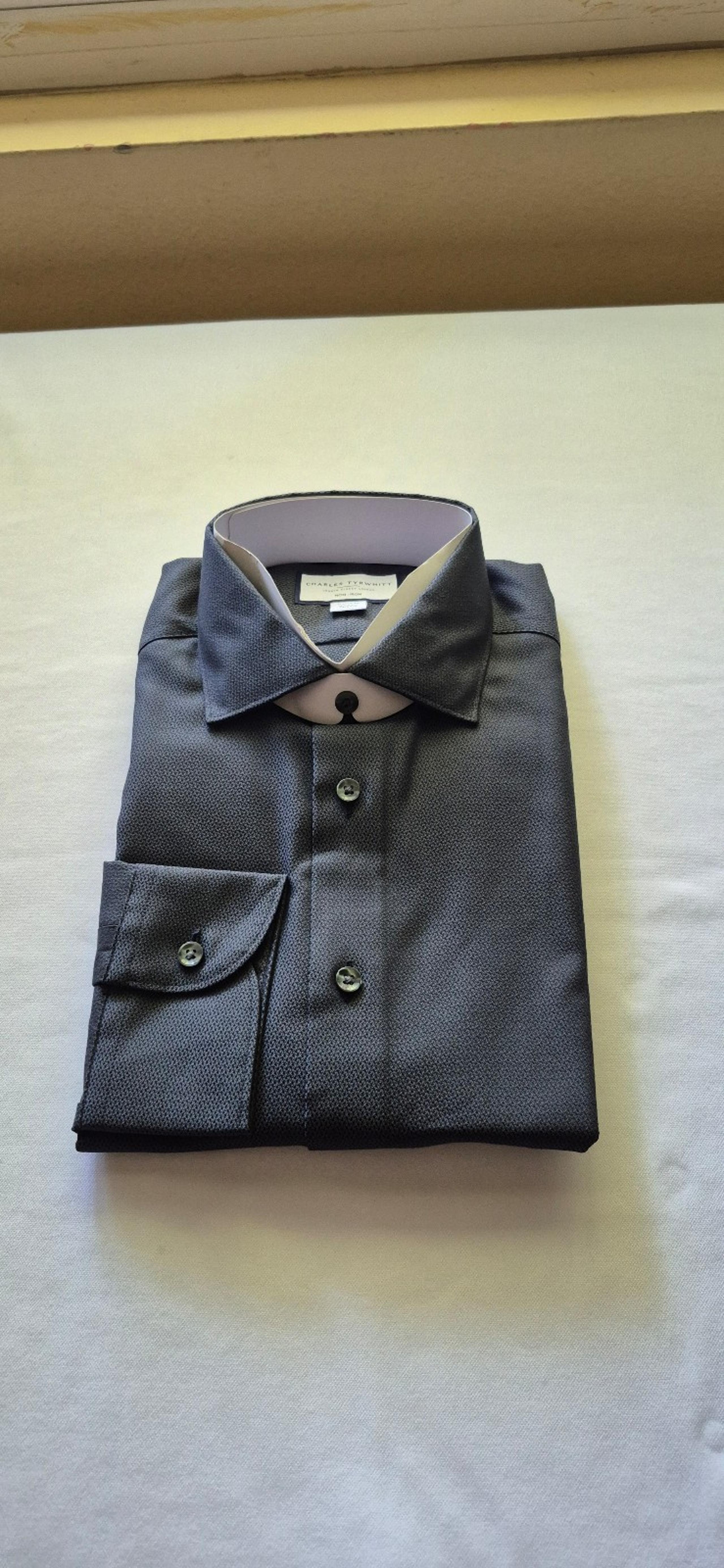 CHARLES TYRWHITT Twill Stripe Men's Dress Shirt Color BLCK..Size L.