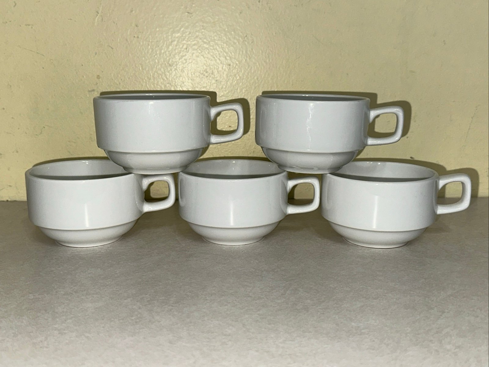SET OF 5 Williams Sonoma White Stacking Coffee Tea Espresso Mugs Cups