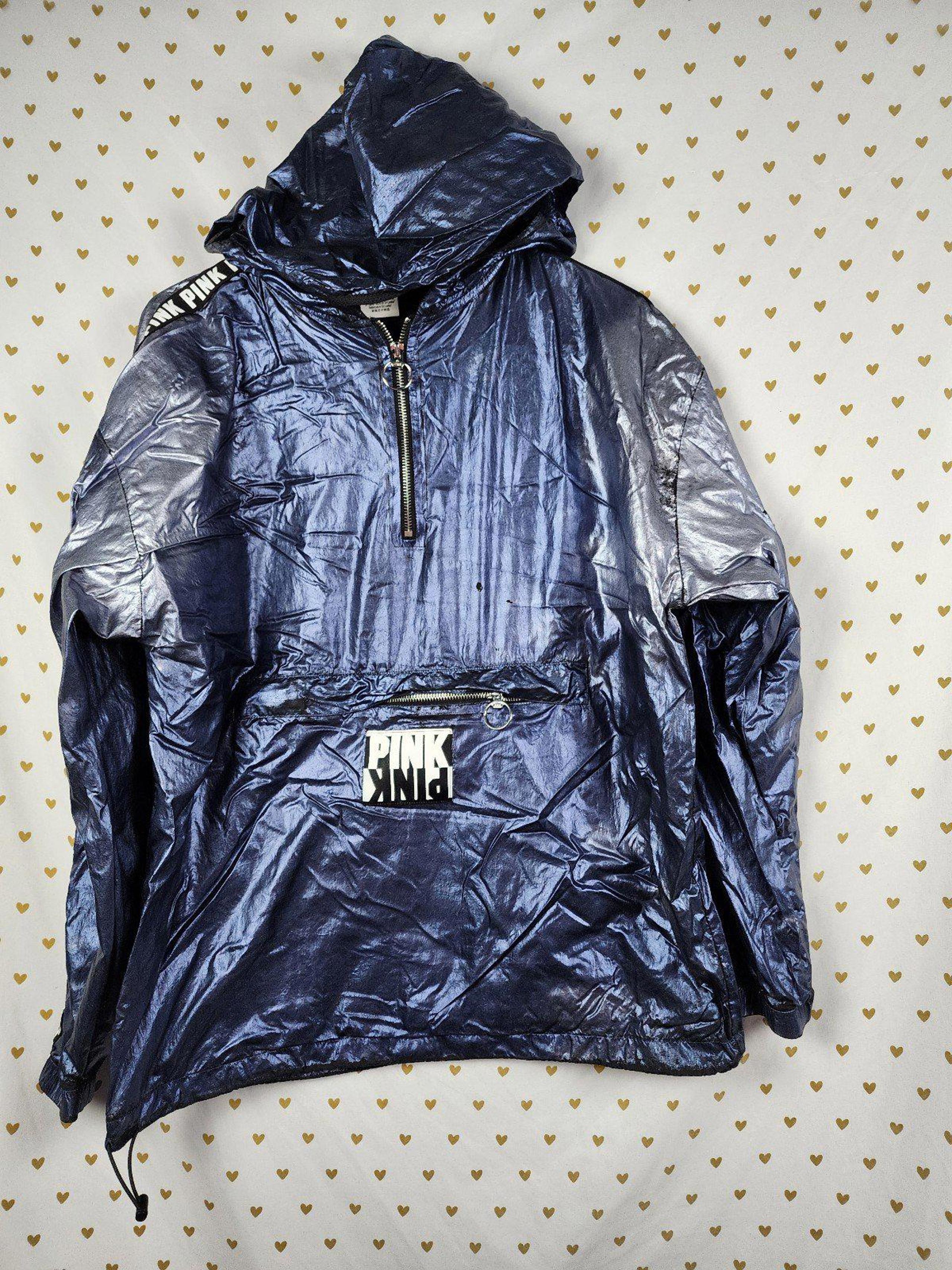 Pink Victorias secret blue shiny rain coat jacket xs