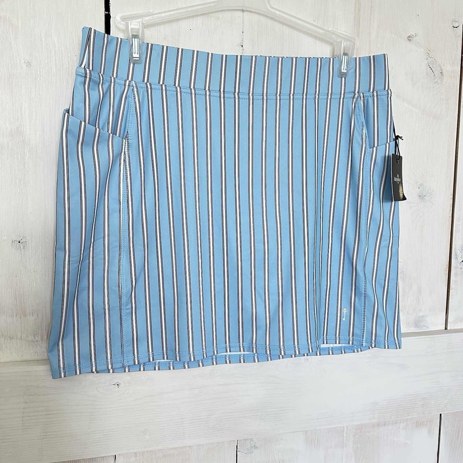 NWT Belyn Key Side Panel Skort Skirt Sunset Stripe Blue Navy Small Large Golf
