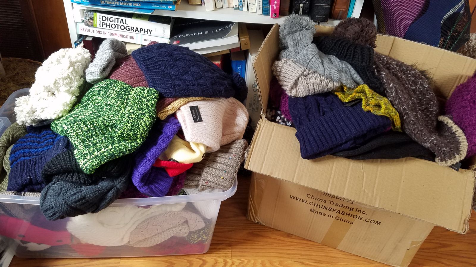 About 100 winter hats