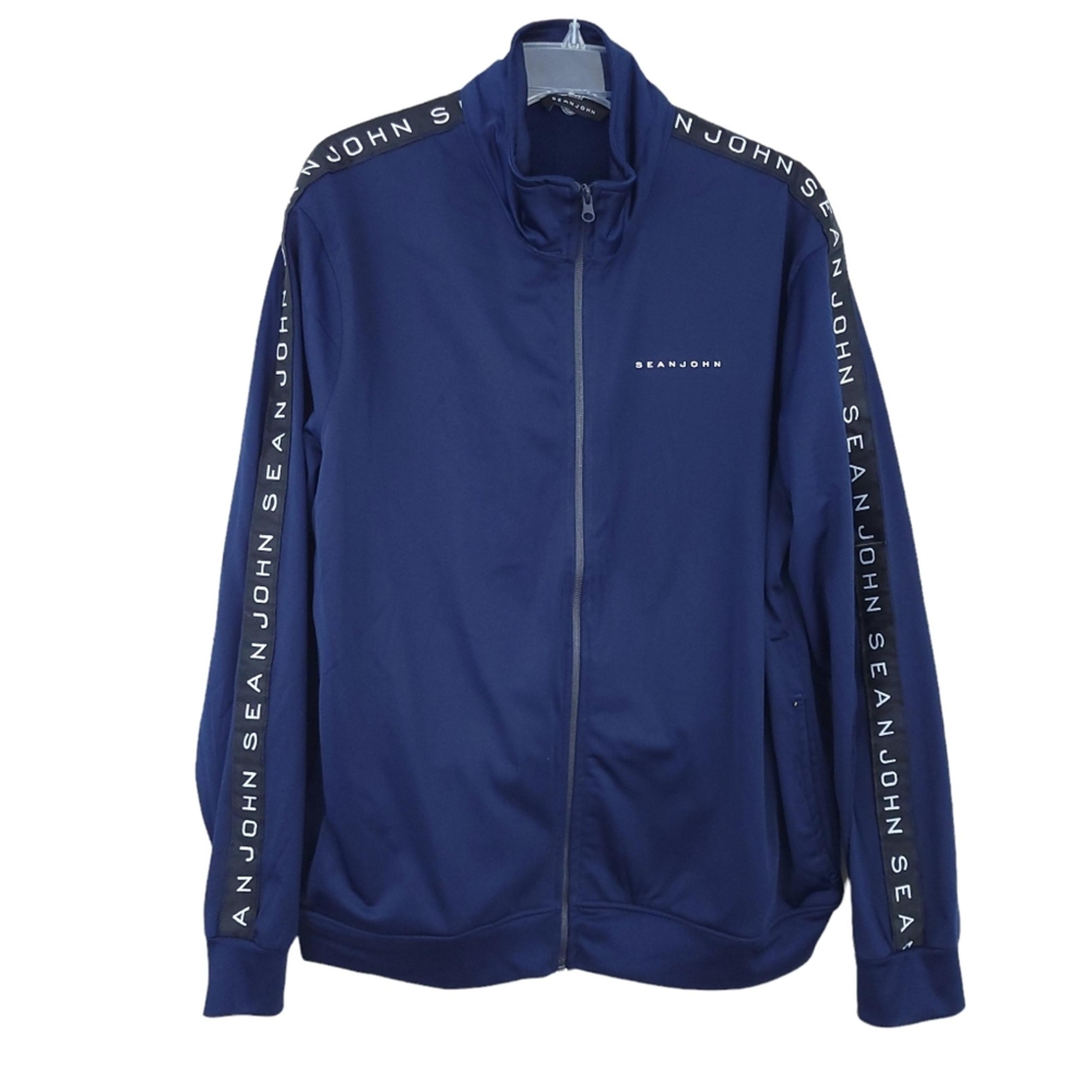 Sean John Track Jacket XL Men Navy Blue Zip Up, Mockneck, Pockets