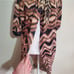 Karen Millen England cotton brown animal print silk scarf tie cardigan. S/M NWT