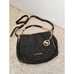 MICHAEL KORS Black Leather Messenger Bag Zip Fold Flap Pockets Gold Medallion
