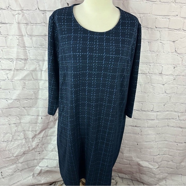 NWT 2009 j. jill ponte knit shift dress navy plaid sz XL with pockets
