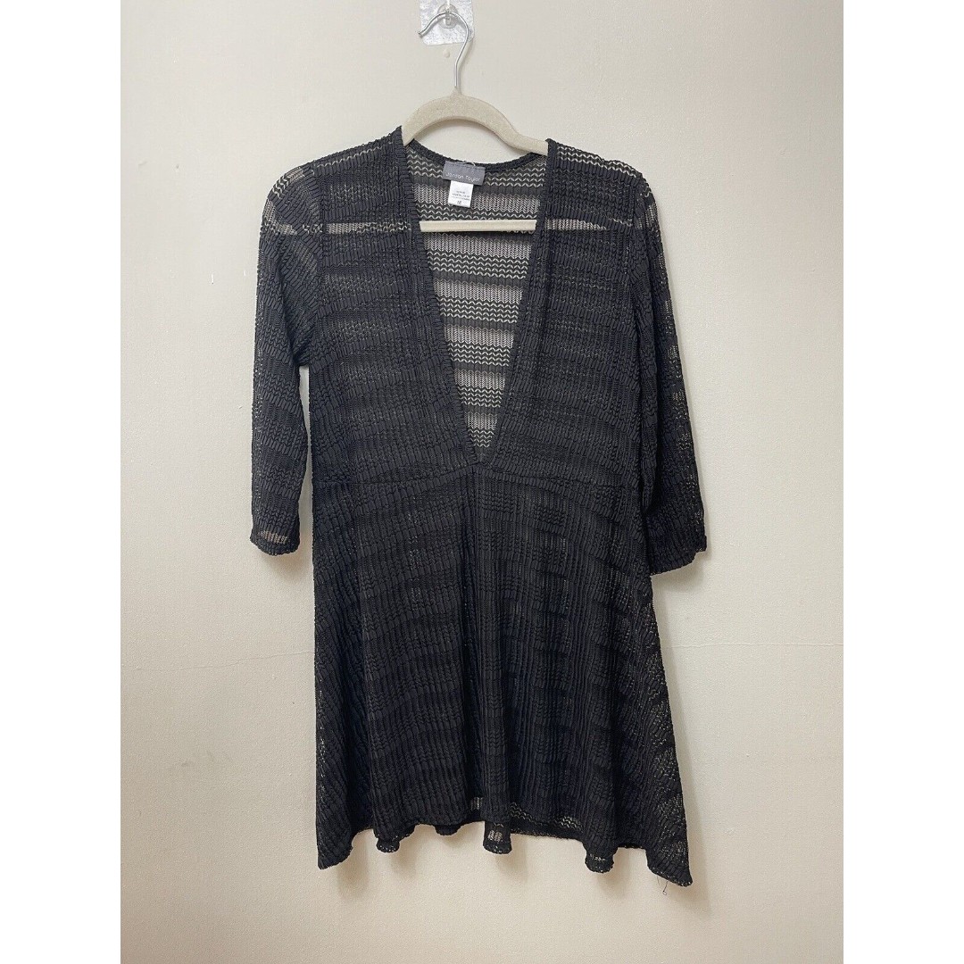 Jordan Taylor Black Tunic with empire cut & Bell sleeve V-neck ¾ sleeves Size m