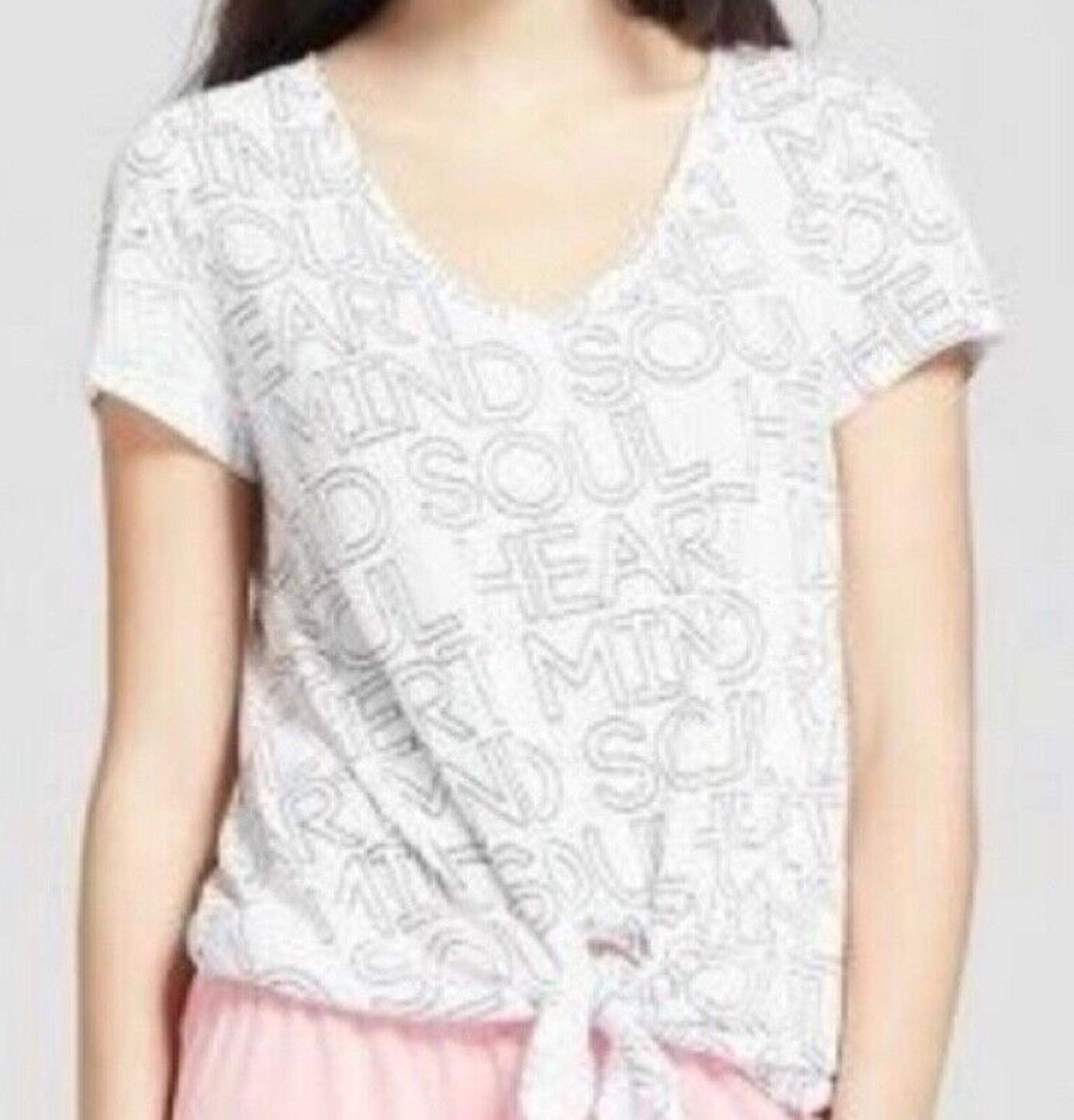 Xhilaration Women Sleep Lounge Top Tie Short Sleeve T Shirt Pj Pajama White M